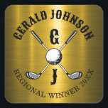 Golf Monogram med minimalistisk Elegant Anpassning Fyrkantigt Klistermärke<br><div class="desc">Eleganten Golf Monogram Design från Edward Eksi med minimal Anpassningsbar. Enkel modifiering av INITIALER och TEXTS efter dina behov.</div>