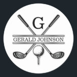 Golf Monogram med minimalistisk Elegant Anpassning Runt Klistermärke<br><div class="desc">Eleganten Golf Monogram Design från Edward Eksi med minimal Anpassningsbar. Enkel modifiering av INITIALER och TEXTS efter dina behov.</div>