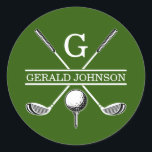 Golf Monogram med minimalistisk Elegant Anpassning Runt Klistermärke<br><div class="desc">Eleganten Golf Monogram Design från Edward Eksi med minimal Anpassningsbar. Enkel modifiering av INITIALER och TEXTS efter dina behov.</div>