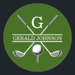 Golf Monogram med minimalistisk Elegant Anpassning Runt Klistermärke<br><div class="desc">Eleganten Golf Monogram Design från Edward Eksi med minimal Anpassningsbar. Enkel modifiering av INITIALER och TEXTS efter dina behov.</div>