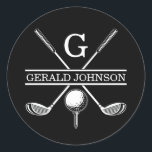 Golf Monogram med minimalistisk Elegant Anpassning Runt Klistermärke<br><div class="desc">Eleganten Golf Monogram Design från Edward Eksi med minimal Anpassningsbar. Enkel modifiering av INITIALER och TEXTS efter dina behov.</div>