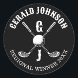 Golf Monogram med minimalistisk Elegant Anpassning Runt Klistermärke<br><div class="desc">Eleganten Golf Monogram Design från Edward Eksi med minimal Anpassningsbar. Enkel modifiering av INITIALER och TEXTS efter dina behov.</div>