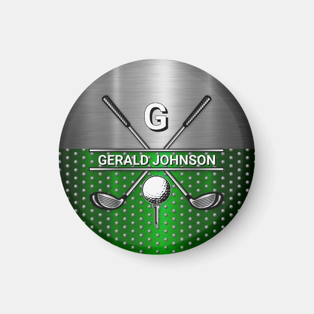 Golf Monogram Metallic Green and Silver Magnet (Framsidan)