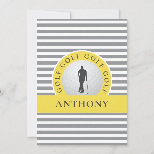 Golf Monogrammed för honom Golfer Grått Rand Moder Anteckningskort (Framsida)