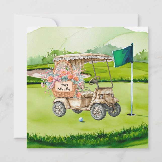 Golf Mors dag blombukett på golfvagn Kort (Framsida)