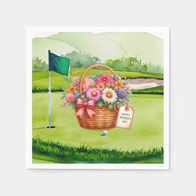 Golf Mors dag blombukett på golfvagn Pappersservett (Framsidan)
