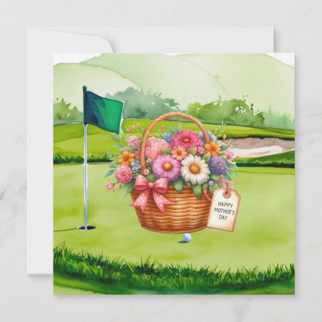 Golf Mother's Day  flower basket on golf cart Kort (Framsida)