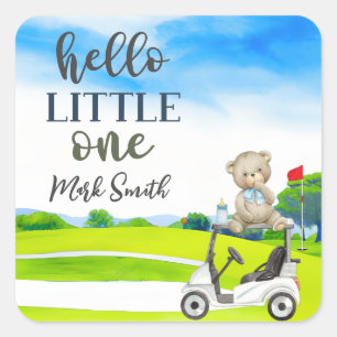 Golf Nalle Boy for Baby Shower Fyrkantigt Klistermärke