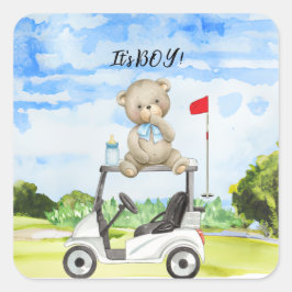 Golf Nalle Det är Boy for Baby Shower Fyrkantigt Klistermärke