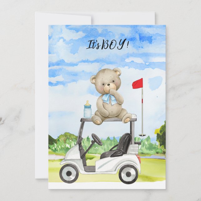 Golf Nalle Det är Boy for Baby Shower Inbjudningar (Framsida)