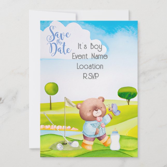 Golf Nalle Det är Boy for Baby Shower Napkins Inbjudningar (Framsida)
