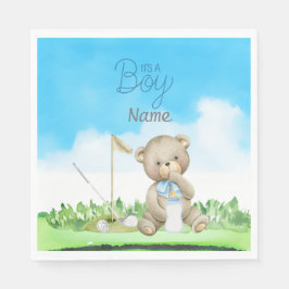 Golf Nalle Det är Boy for Baby Shower Napkins Pappersservett