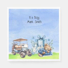Golf Nalle Det är Boy for Baby Shower Pappersservett