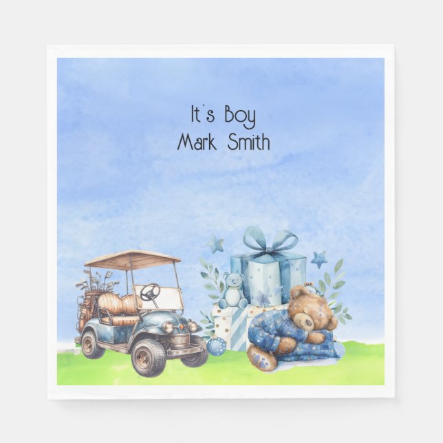 Golf Nalle Det är Boy for Baby Shower Pappersservett (Framsidan)