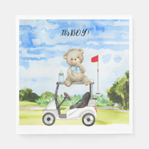 Golf Nalle Det är Boy for Baby Shower Pappersservett
