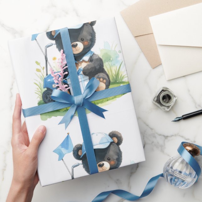 Golf Nallebjörn med golfkärra på grön Presentpapper (Gifting)