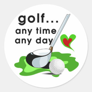Golf när som helst T-shirts och gåvor Runt Klistermärke