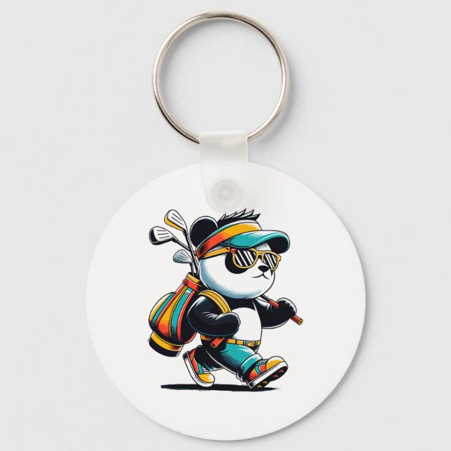 Golf Novelty Panda Golfing Manar Women Kids Funny  Nyckelring (Framsida)