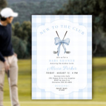 Golf ny i klubben blå gingham baby boy shower