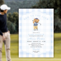 Golf ny i klubben blå gingham baby pojke shower