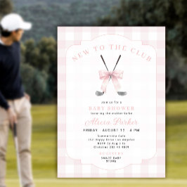 Golf ny på klubben rosa gingham flicka baby shower inbjudningar