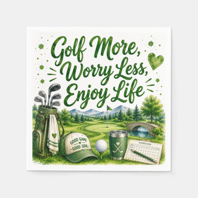 Golf och skratt Rolig golf vattenfärg servett (Framsidan)