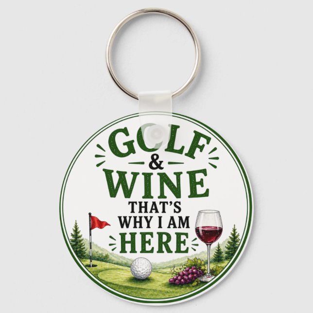 Golf och vin tema för golfare nyckelring (Framsida)