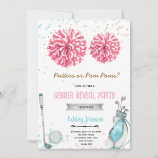 Golf or pom pom gender reveal invitation inbjudningar