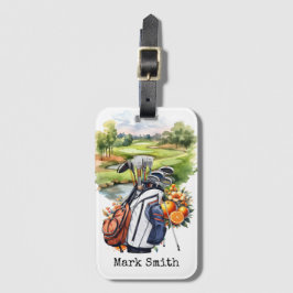Golf Orange Blommar Tema för Florida Golfer Bagagebricka