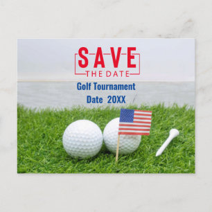 Golf Outing Save the Date with Flagga of America Helg Vykort