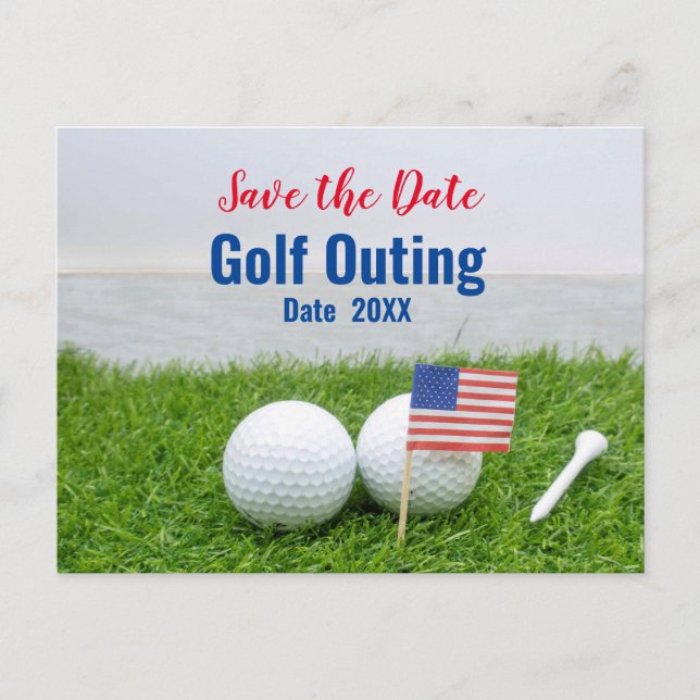 Golf Outing Save the Date with Flagga of America Vykort (Framsida)