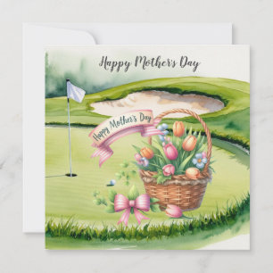 Golf på mors dag med blomsterkorgar på grönt kort