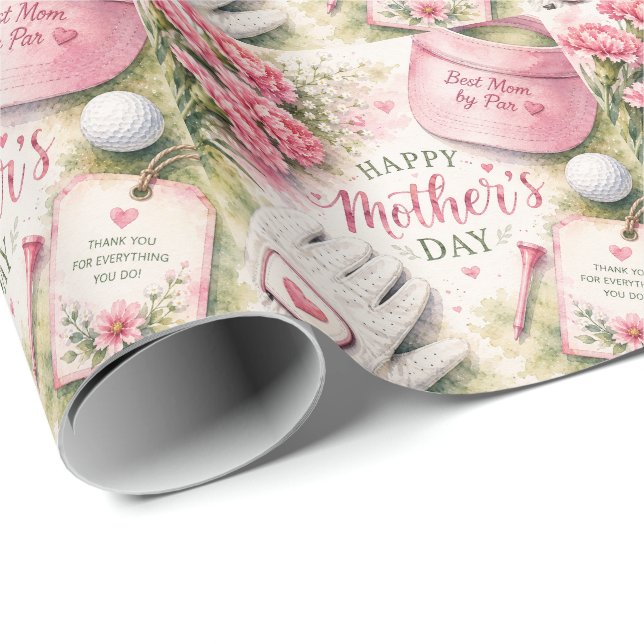 Golf på mors dag med golfboll och blommor  presentpapper (Rullad Hörn)