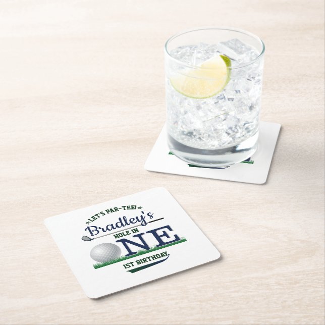 Golf PAR-TEE 1:a födelsedagen Underlägg Papper Kvadrat (Insitu)