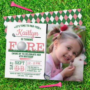 Golf PAR-TEE 4e födelsedagen Photo Inbjudningar