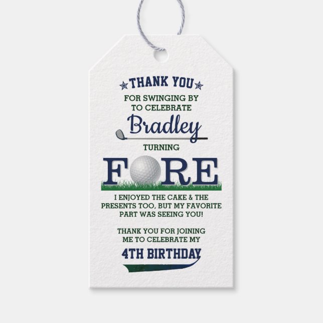 Golf PAR-TEE 4e födelsedagen Presentetikett (Framsidan)