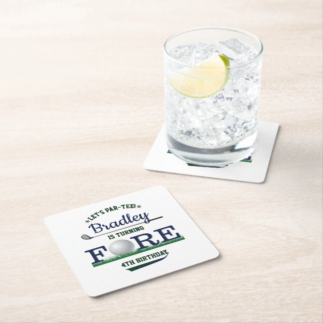 Golf PAR-TEE 4e födelsedagen Underlägg Papper Kvadrat (Insitu)