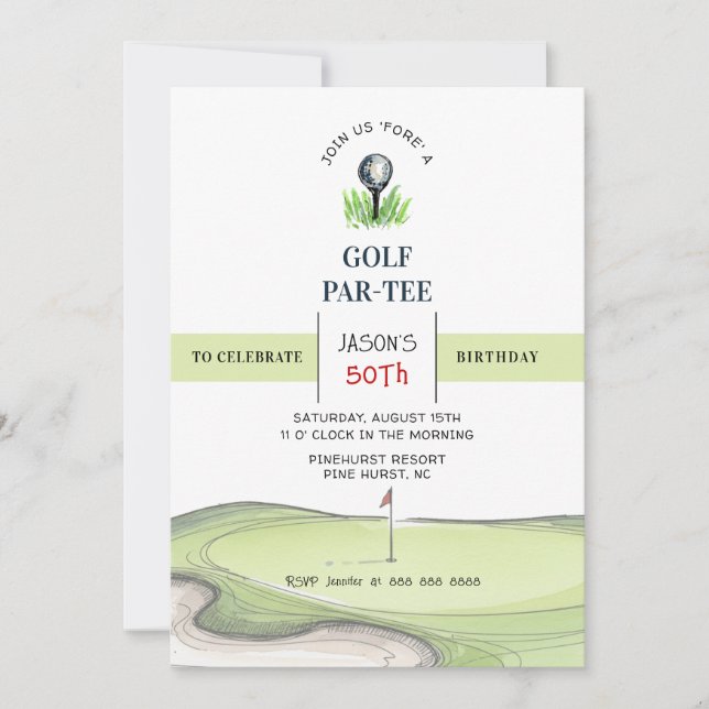 Golf PAR-TEE Födelsedagsfest Inbjudningar (Framsida)