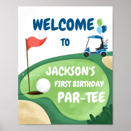 Golf Par-Tee Hål i One Boy Birthday Blue Välkommen Poster