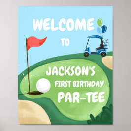 Golf Par-Tee Hål i One Boy Birthday Blue Välkommen Poster