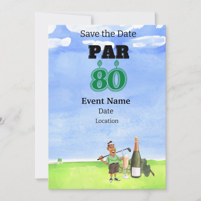 Golf Party 80:e födelsedag Spara datumet för golfe Inbjudningar (Framsida)