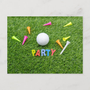 Golf Party-inbjudan med golf boll och T grönt Meddelande Vykort