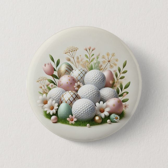 Golf Påsk Helgdag Card med golf boll och blomma Knapp (Framsida)