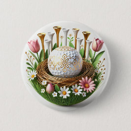 Golf Påsk Helgdag Card med golf boll och blomma Knapp