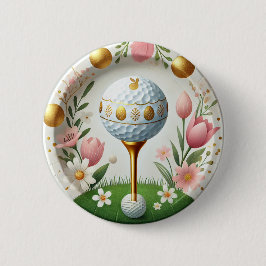 Golf Påsk Helgdag Card med golf boll och blomma Knapp