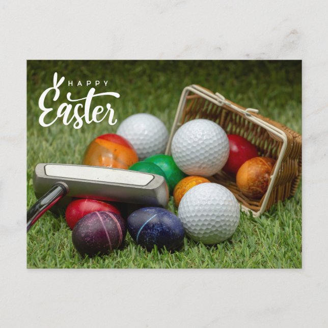 Golf påsk med färgglada ägg golfboll  helg vykort (Framsida)
