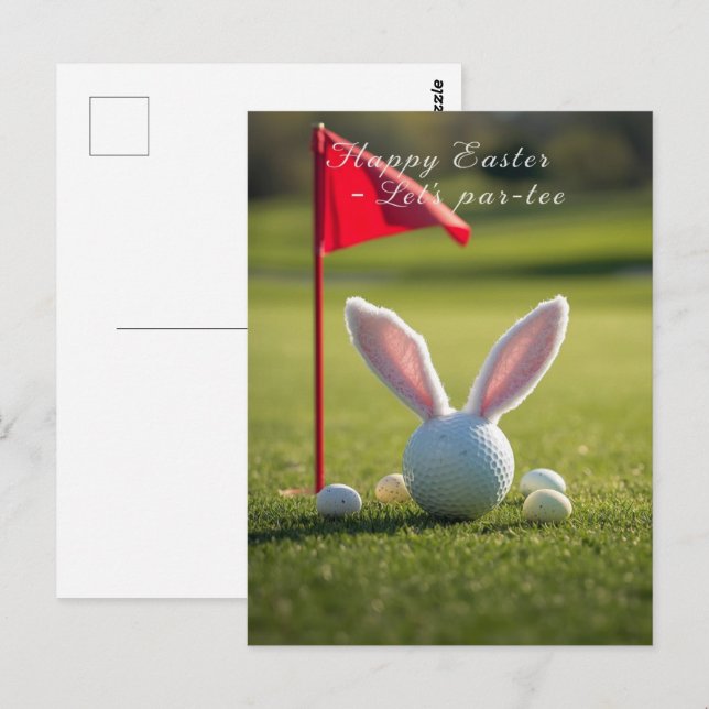 Golf påsk med golfboll på grönt gräs vykort (Fram/baksida)