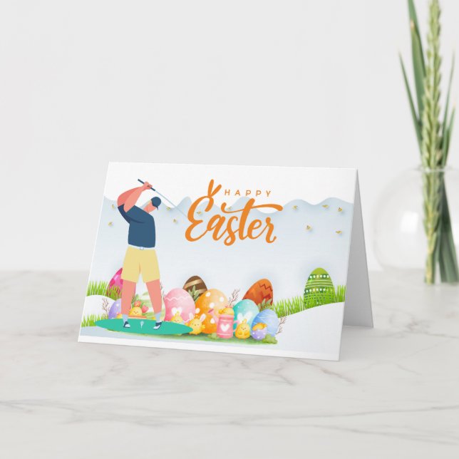 GOLF Påsk till golfer med ägg i golfbanor Helgkort (Framsida)