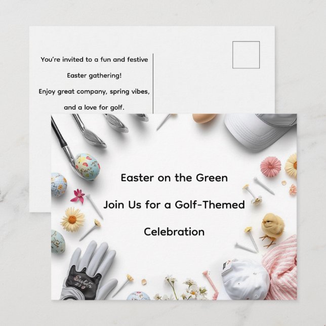 Golf påskägg bollar och blomma Inbjudningskort (Fram/baksida)