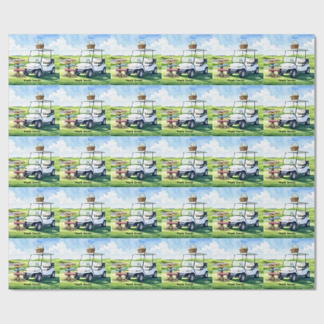 Golf påsklov med golfvagn och påskägg presentpapper (Platt)